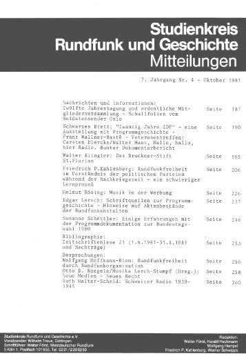 1981, 07. Jahrgang (pdf) - Studienkreis Rundfunk und Geschichte
