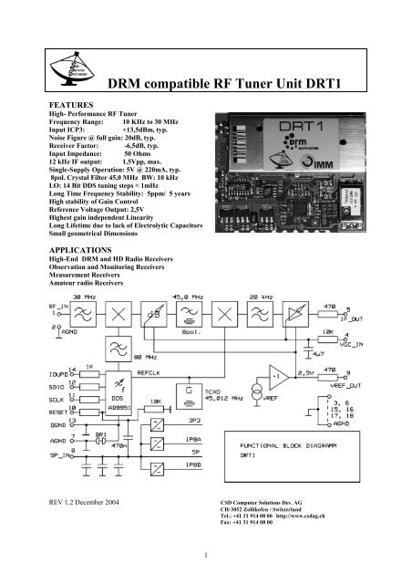 DRM compatible RF Tuner Unit DRT1 - CSD Computer Solutions ...