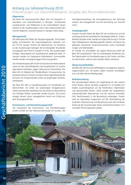Geschäftsbericht 2010 - Ersparniskasse Interlaken