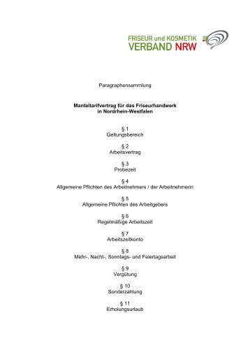 P-Sammlung Manteltarifvertrag für das Friseurhandwerk