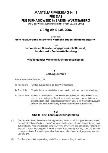 Manteltarifvertrag Friseurhandwerk BW ab 2006 - Friseur und ...