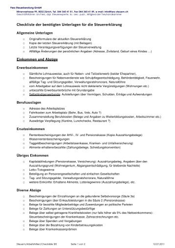 Checkliste (PDF 50 kb) - Fierz Steuerberatung Gmbh