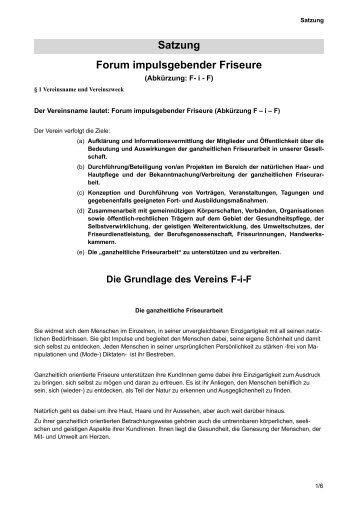 Satzung Forum impulsgebender Friseure - fif