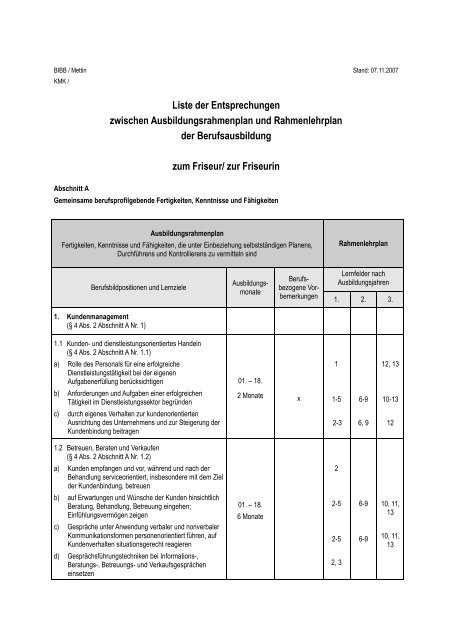 Liste der Entsprechungen zwischen Ausbildungsrahmenplan ... - BiBB