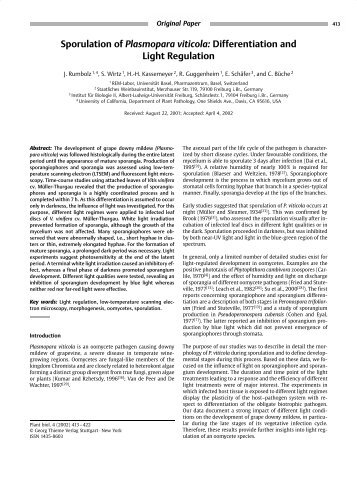 Sporulation of Plasmopara viticola: Differentiation and Light ...