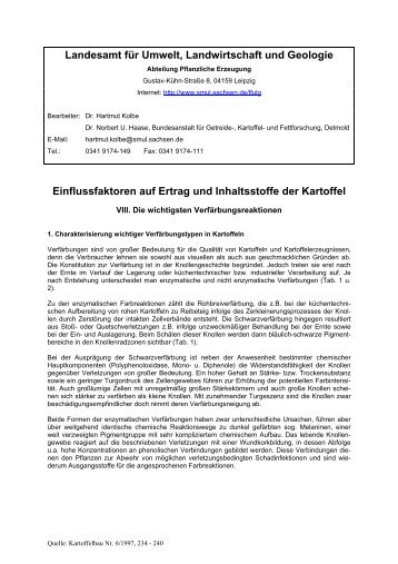 Einflussfaktoren auf Ertrag und Inhaltsstoffe der Kartoffel - VIII. Die ...