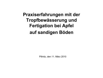 Praxiserfahrungen mit der Tropfbewässerung und Fertigation bei Apfel