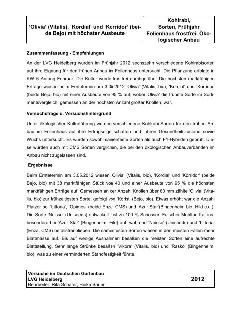 2012 Öko Versuchsbericht Kohlrabi Sortenversuch