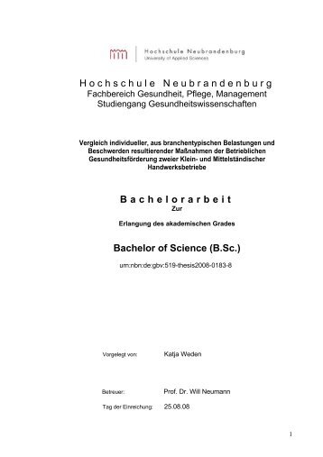 Hochschule Neubrandenburg Bachelorarbeit Bachelor of Science ...