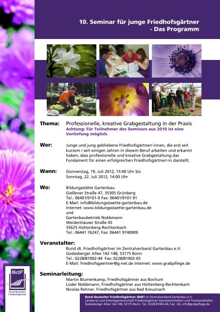 10. Seminar für junge Friedhofsgärtner - Das Programm