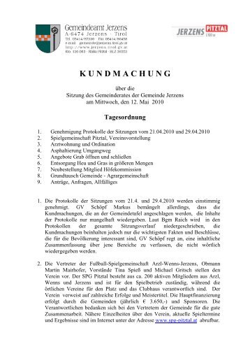 K U N D M A C H U N G - Gemeinde Jerzens