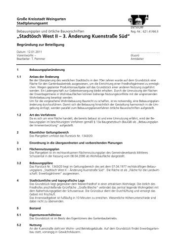 „Stadtösch West II – 3. Änderung Kuenstraße Süd“ - Stadt Weingarten