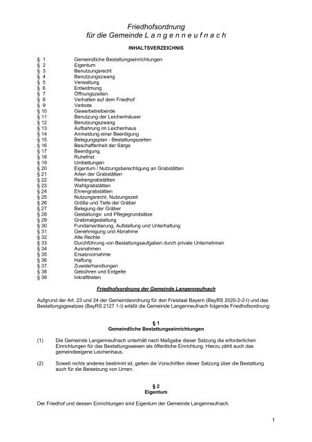 Friedhofsordnung - Gemeinde Langenneufnach