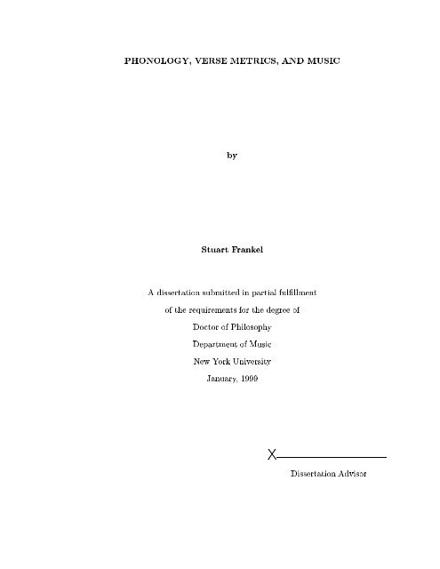 PHONOLOGY, VERSE METRICS, AND MUSIC by Stuart Frankel PHONOLOGY, VERSE METRICS, AND MUSIC by Stuart Frankel