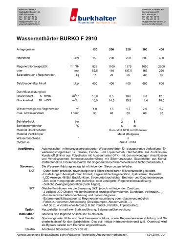 Wasserenthärter BURKO F 2910 - Burkhalter AG