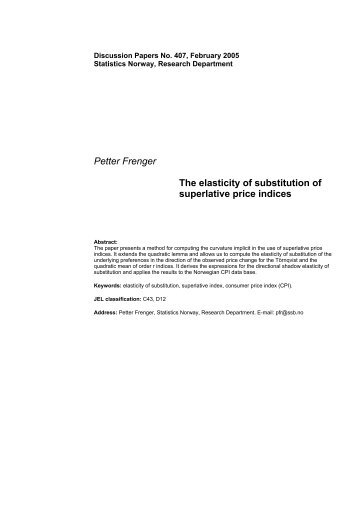 Petter Frenger The elasticity of substitution of superlative price indices