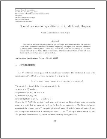 Special motions for spacelike curve in Minkowski 3-space - Saber ULA