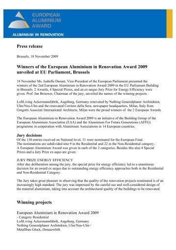 Press release: Winners European Aluminium Award 2009