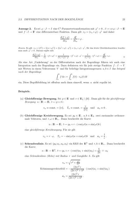 Kurven und Flächen Sebastian Klein - Lehrstuhl für Mathematik III