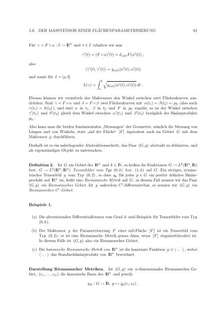 Kurven und Flächen Sebastian Klein - Lehrstuhl für Mathematik III