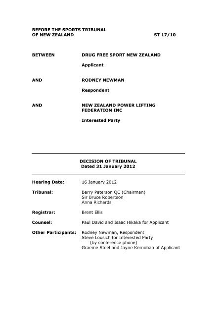 Decision (PDF, 171KB) - Sports Tribunal of New Zealand