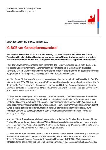 IG BCE vor Generationenwechsel - IG BCE - BAYERN