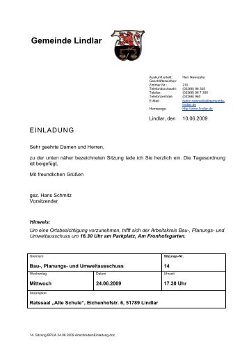 Sitzungsvorlage - Gemeinde Lindlar