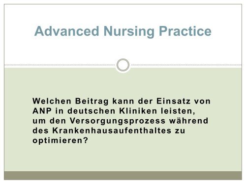 Advanced Nursing Practice - Hanse Institut Oldenburg