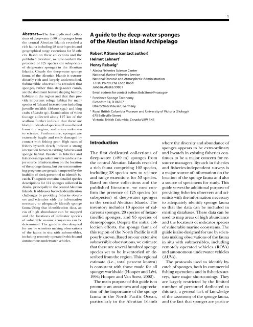 A guide to the deep-water sponges of - NMFS Scientific Publications ...