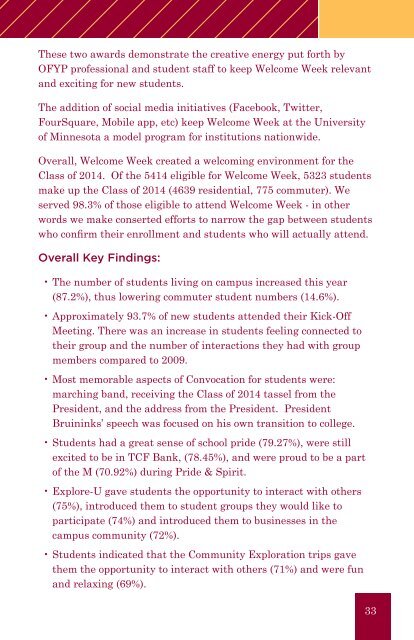 Annual Report 2010 - Orientation and First-Year Programs ...