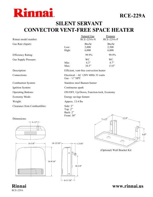 RCE-229A SILENT SERVANT CONVECTOR VENT-FREE SPACE ...