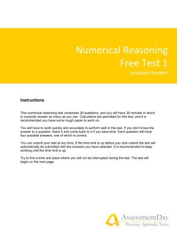 Numerical Reasoning Test 1 Solutions (PDF) - Aptitude Test