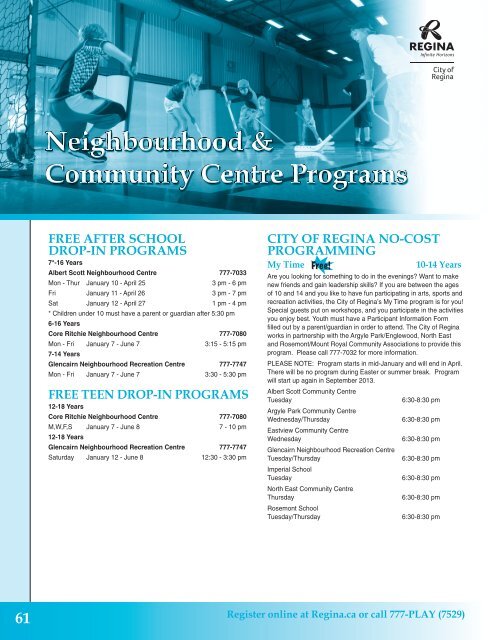 fRee AfteR ScHooL dRoP-in PRoGRAmS fRee teen ... - City of Regina