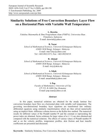 Similarity Solutions of Free Convection Boundary ... - EuroJournals