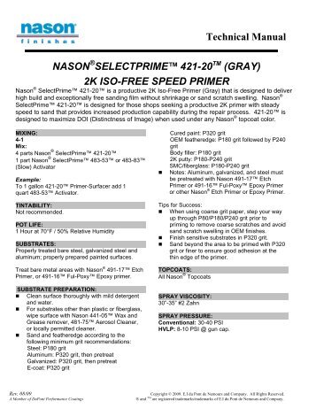 Technical Manual NASON SELECTPRIME™ 421 ... - Auto Paint Plus