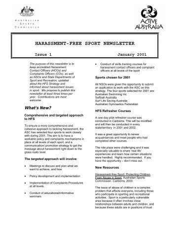 Harassment-Free Sport Newsletter - Issue 1 2001 - Australian Sports ...