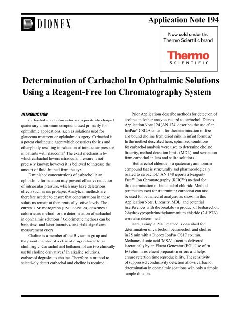 AN 194: Determination of Carbachol in Ophthalmic Solutions Using ...