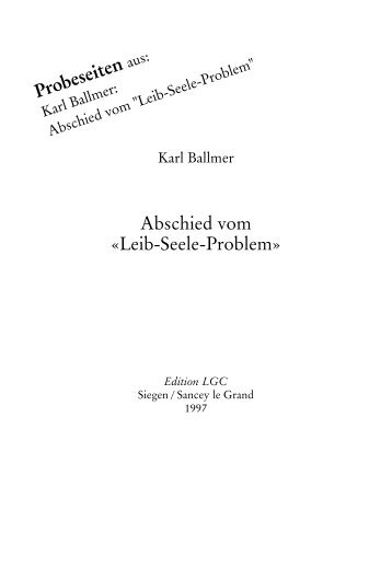 Abschied vom "Leib-Seele-Problem" - Karl Ballmer bei Edition LGC