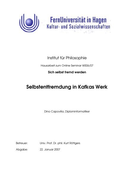Selbstentfremdung in Kafkas Werk Dino Capovilla