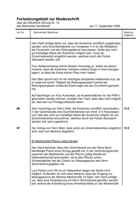 Fortsetzungsblatt zur Niederschrift - Markt Nandlstadt