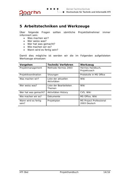 Projekthandbuch der Semesterarbeit - Berner Fachhochschule