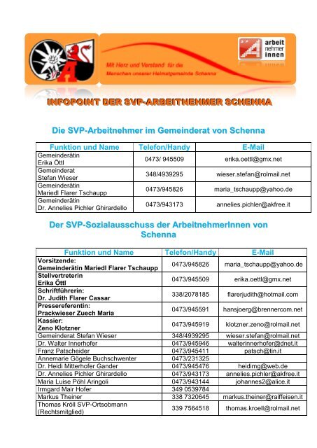 Infopoint der SVP Arbeitnehmer Schenna - ArbeitnehmerInnen in ...