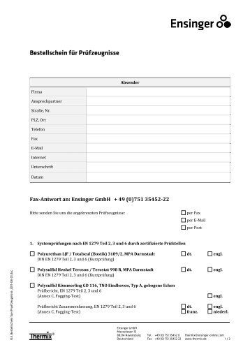 Fax-Bestellschein für Prüfzeugnisse als PDF - Thermix