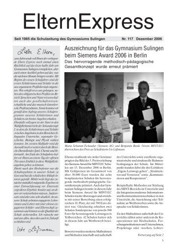Auszeichnung für das Gymnasium Sulingen beim Siemens Award ...