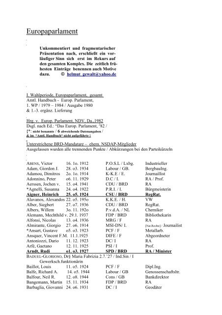 Liste NSDAP-Mitgliedschaft von Abgeordneten des