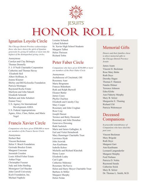 HONOR ROLL - Chicago-Detroit Province