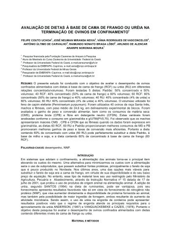 avaliação de dietas à base de cama de frango ou ... - Ainfo - Embrapa