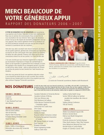 merci beaucoup de votre généreux appui - Laurentian University