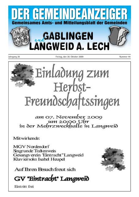 Jahrgang 20 Freitag Den 30 Oktober 2009 Nummer 44