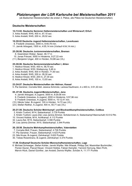 Plazierungen bei Meisterschaften im Jahre 2000 - LG Region ...